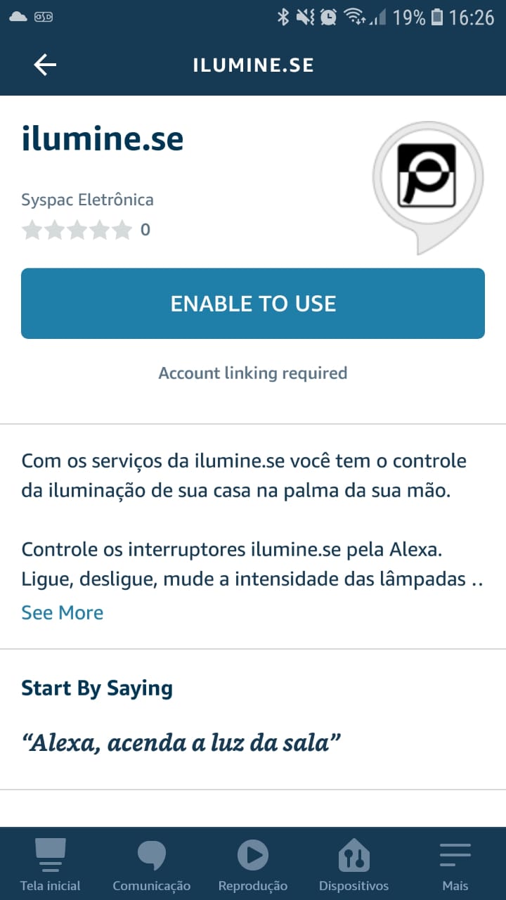 Tela para habilitar o uso do skill ilumine.se