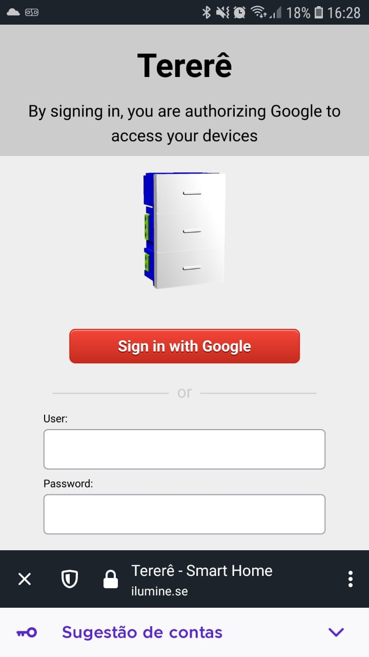 Tela de login para associar a conta ilumine.se à Alexa